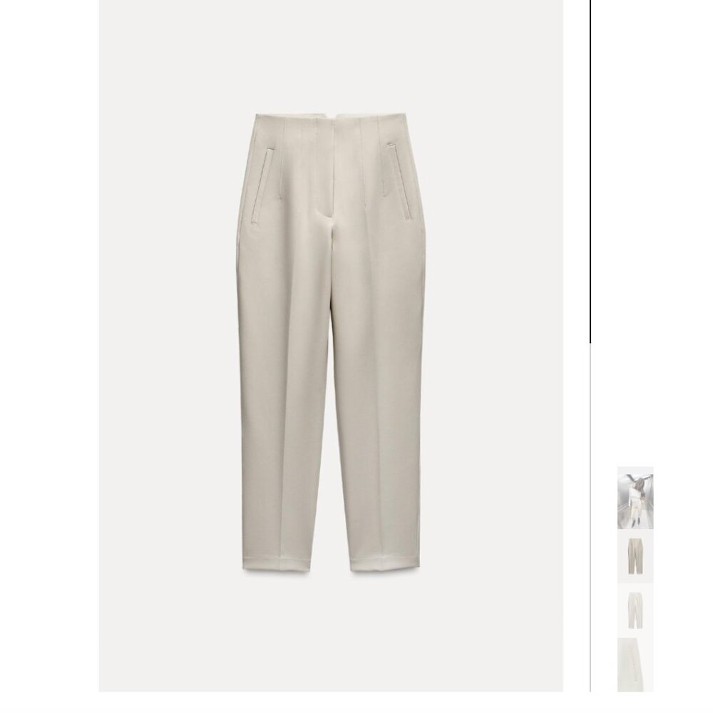 ZARA PANTS WITH A HIGH WAIST, OYSTER- WHITE, XS